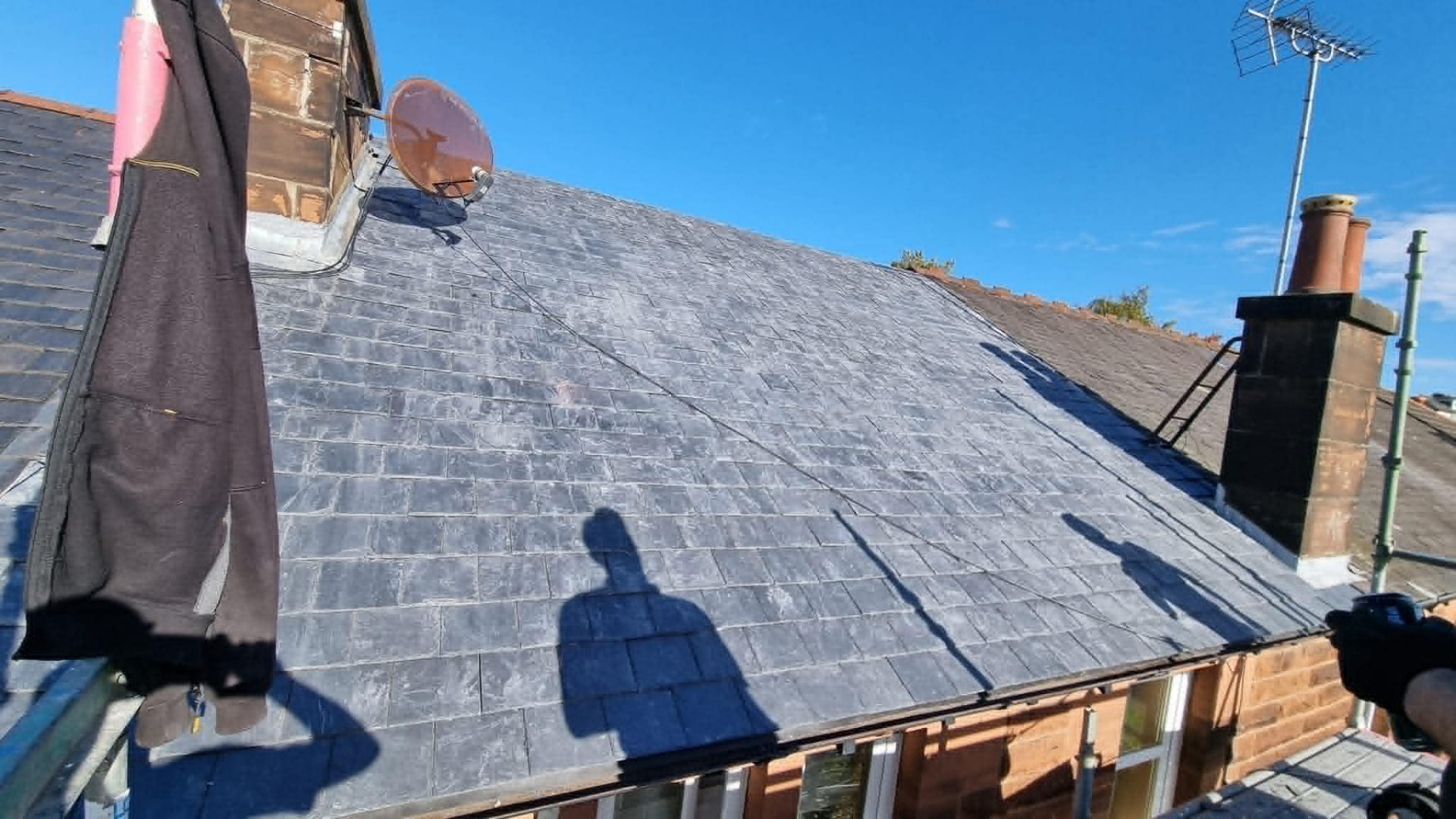 Finished slate roof with new lead flashing and chimney work