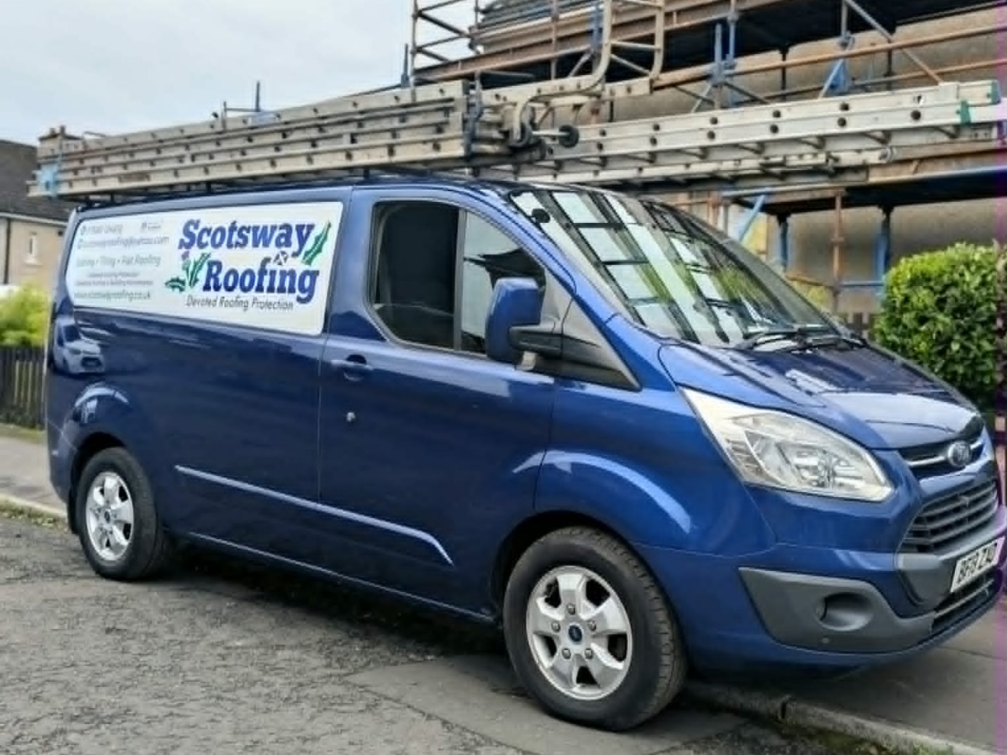Scotsway Roofing van outside a Scottish home